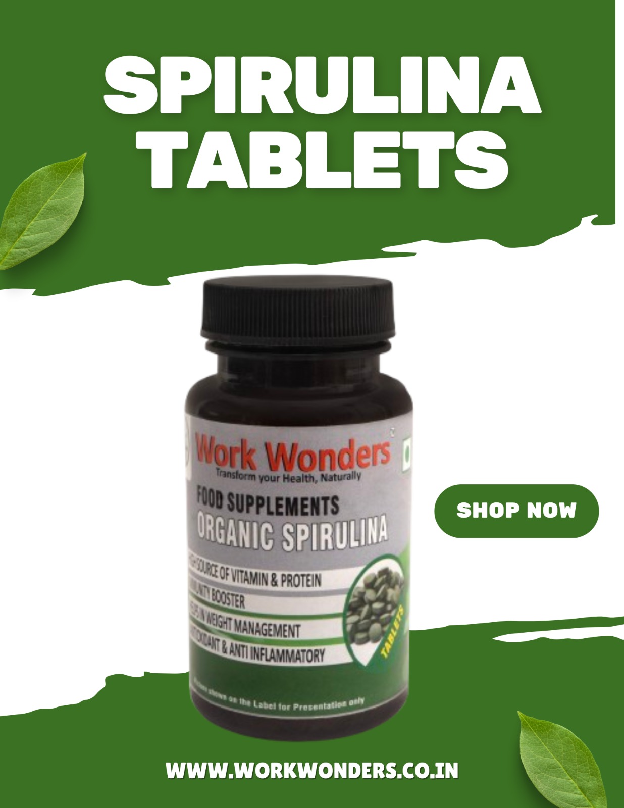 Spirulina Tablets Bottle (120 pc ) - Image 2